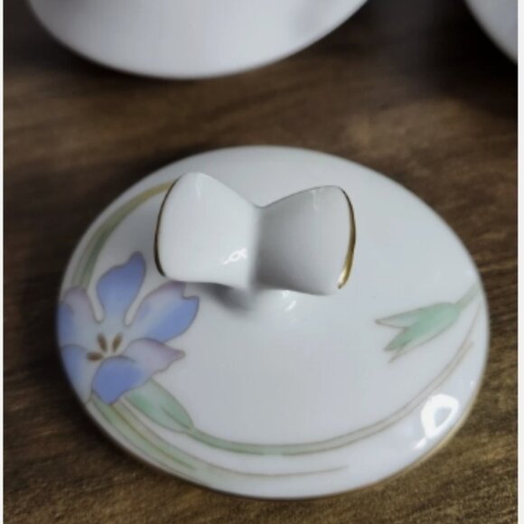 MIKASA Charisma Gray L9049 Creamer and Sugar Bowl w/Lid Floral Gold Trim Japan - Picture 3 of 14